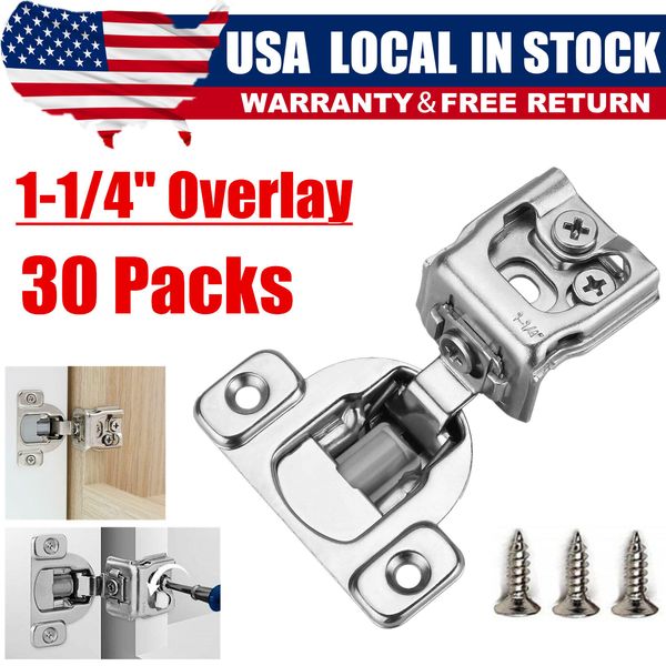 30 PCS Soft-Closing Compact 1-1/4" Overlay 105 Hinge Kitchen Cabinet Hardware