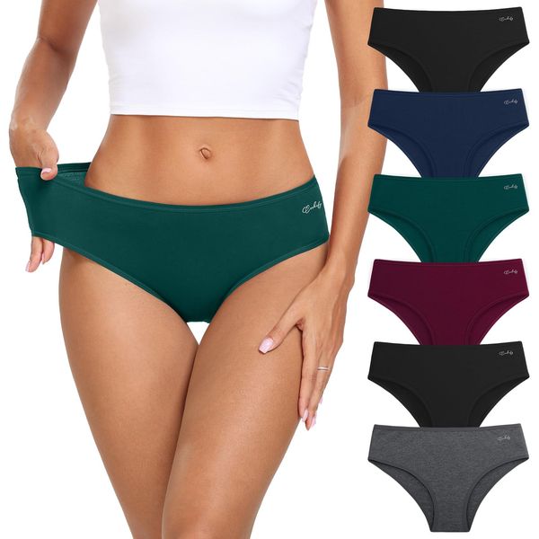 coskefy Women's Underwear Soft Strench Breathable Cotton Panties Ladies Hipster Bikini 6 Pack