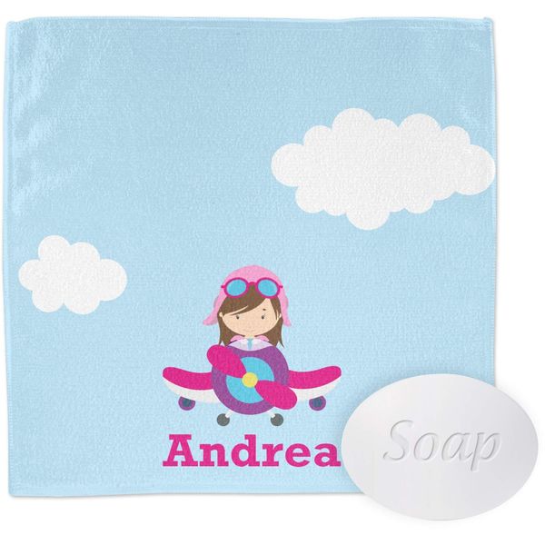 YouCustomizeIt Personalized Airplane & Girl Pilot Washcloth