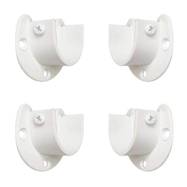 FYTRONDY White Edition Stainless Steel Closet Rod Bracket, U-Shaped Open Type Socket Bracket, Wardrobe Bracket, Shower Curtain Rod Pole End Supports Sockets Flange (1-1/4 INCH, 4 Pack)