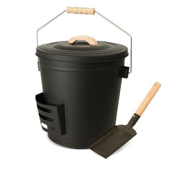 Heavy-Duty Fireplace Ash Bucket with Lid, Handle and Shovel, Large Metal Coal