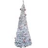 6FT Pre-Lit Flocked Fully Decorated Pull Up Christmas Tree Collapsible Xmas Tree