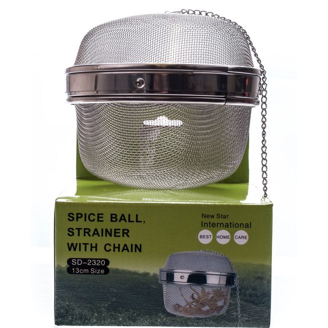 M.V. Trading SD2320 Jumbo Stainless Steel Locking Spice Mesh Ball, Tea Strainer, Tea Infuser, Giant Size, 5.25-Inch