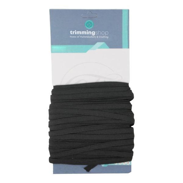 Trimming Shop 7mm Wide Elastic Cord, Soft & Stretchy Flat Black Elastic Band for Sewing Clothing, Knitting, DIY Craft Projects, Skirts and Trousers Waistbands, 1 Metre Long