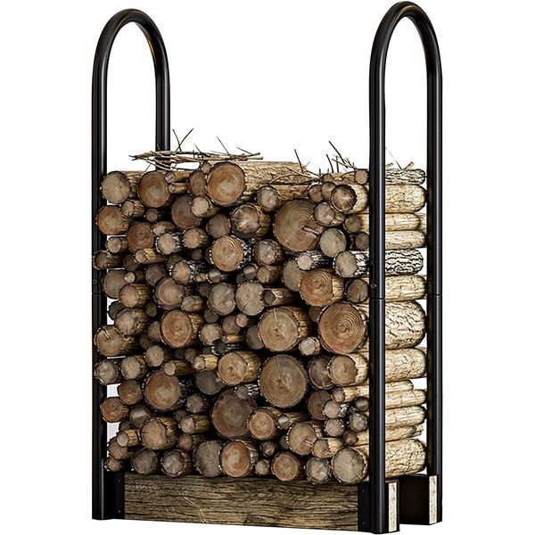 Firewood Log Rack Adjustable Bracket Kit, Fireplace Wood Storage Holder,Black Po