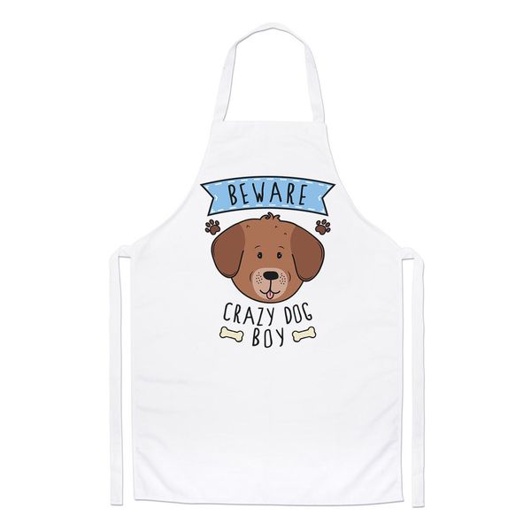 Beware Crazy Dog Boy Chefs Apron - Funny Puppy Animal Pet Cooking