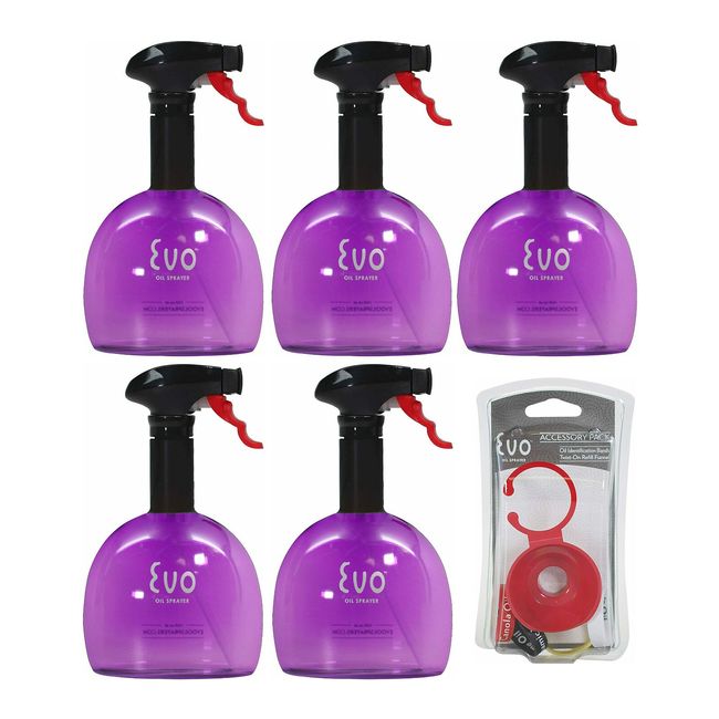Evo Oil Sprayer Non Aerosol Bottle for Cooking Oils 18oz Purple 5 Pack Bundle