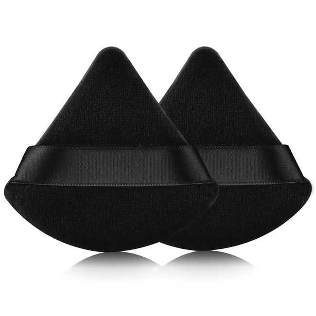 2 Pcs EVAOUXIU Triangle Powder Puff for Face Powder, Soft Plush Setting Powder Puff, Velour Cosmetic Foundation Blender Sponge Beauty Makeup Tools (Black)