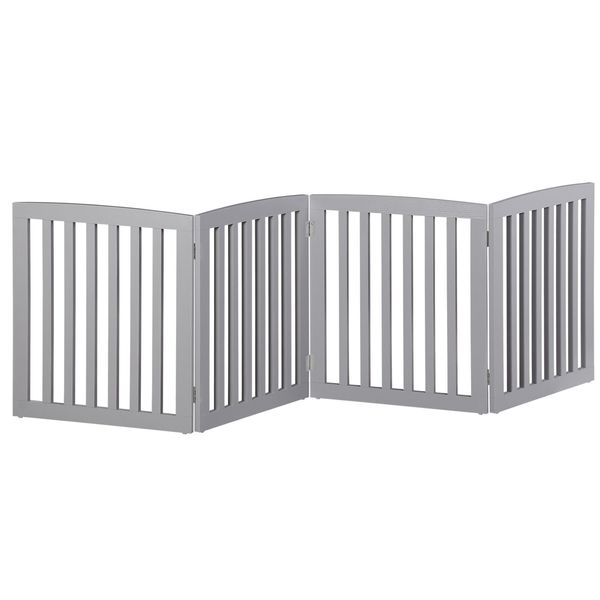 Freestanding 24'' Tall Dog Gate Wooden Grey Puppy Gate Dog Pet Fence Barrier