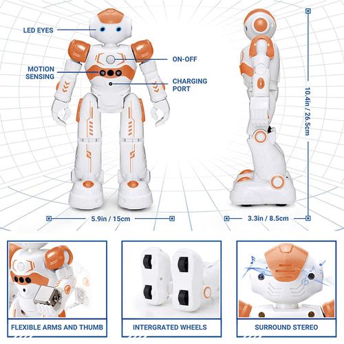 KingsDragon RC Robot Toys for Kids, Gesture & Sensing Programmable Remote Control Smart Robot for Age 3 4 5 6 7 8 Year Old Boys Girls Birthday Gift Present,Orange