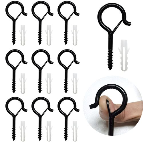 RICISUNG Ceiling Hooks, Carbon Steel, Screw Hooks, 10 Pieces Screw Hooks, Hanging Hardware, Safety Buckle Design, Screw-in Hanger, Plastic Extension Pipe, Q Hanger, Zinc Plated, Wall Cabinet Hook,