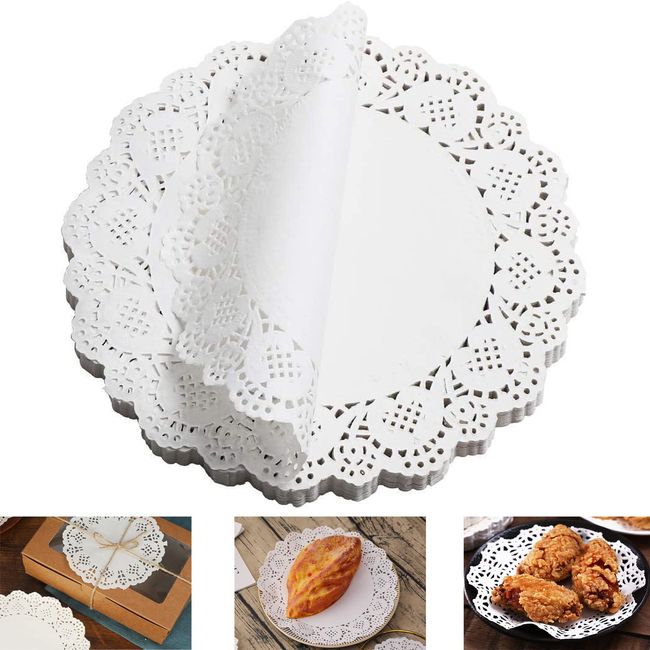 Charming Decor Lace Paper Round Non-Fluorescent Food Paper Disposable, 150 Sheets, 6.5 inches (16.5 cm), White, Wrapping, Coasters, Decorative Paper, Oil-absorbing Paper, Oil-absorbing Paper,