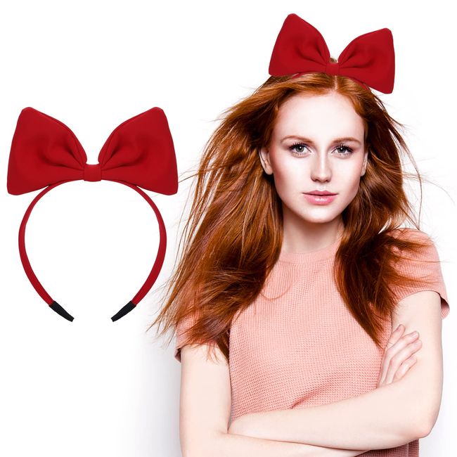 WLLHYF Bow Headband Kopfschmuck für Frauen und Mädchen, rote Bowknot Haarbänder Weihnachten Haarreifen perfekte Haar-Accessoires für Party und Cosplay (1 Pack rot)