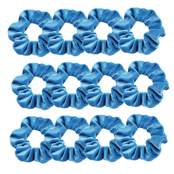 GUVASS 12 Pack Hair Scrunchies Blue Velvet Elastics Scrunchy Bobbles Soft Hair Bands Hair Ties