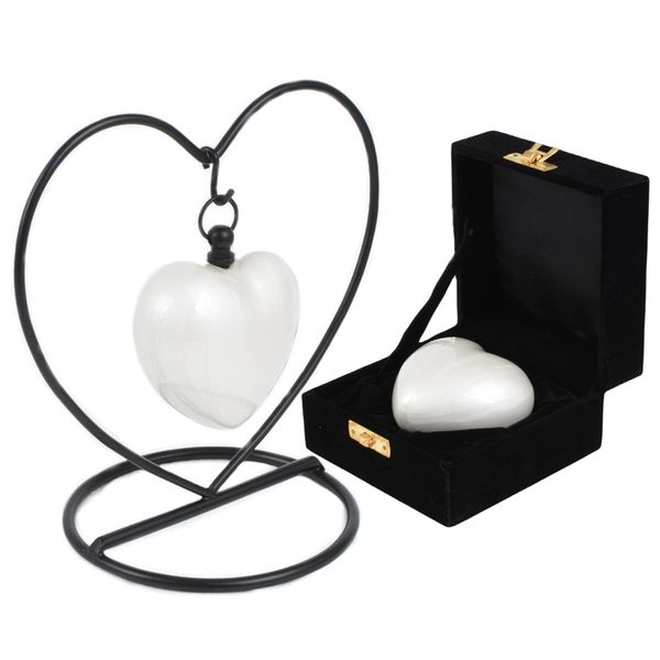 UrnsWithLove Cremation keepsake urn for ashes Heart in my heart Exclusive Protected Design With Box & Stand (Pearl White)