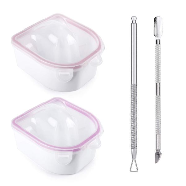 Yokilly Nail Soaking Bowl,2PCS Soak Off Gel Polish Dip Powder Remover Manicure Bowl with Triangle Cuticle Peeler and Stainless Steel Cuticle Pusher Nail Art Tool (Pink)