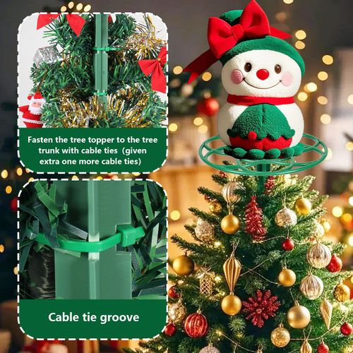 Christmas Tree Topper Holder, Flat Base Holiday Universal Tree Topper Stabilizer, Green Support Rod with Adjustable attachments to stabilize Seasonal Treetop Ornaments (Small)