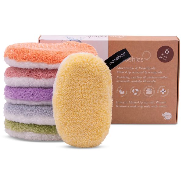 waschies Reusable Makeup Remover Pads - Set of 6 Eco Face Pads - Soft Hypoallergenic Microfibre - Waterproof Eye Makeup Remover Pads & Facial Cleansing Pads - Colour Edition