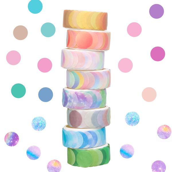 DONQL Washi Tape Set 8 Rollen Dot Washi Tape Aufkleber 800 Punkte 14mm washi sticker set Punkte Aufkleber Acht Farben für DIY Scrapbooking Geschenkdekoration Verpackung Notizbuch