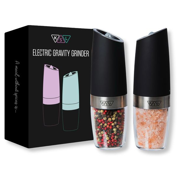 KSL Gravity Electric Salt and Pepper Grinder Set - Mother's Day Gift - Adjustable Motorized Electrical Powered Auto Shakers-Automatic Power Mill-Automated Battery Electronic Crusher-Batteries INCLUDED