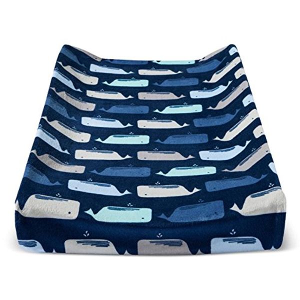 Plush Changing Pad Cover By the Sea Navy Blue Whale