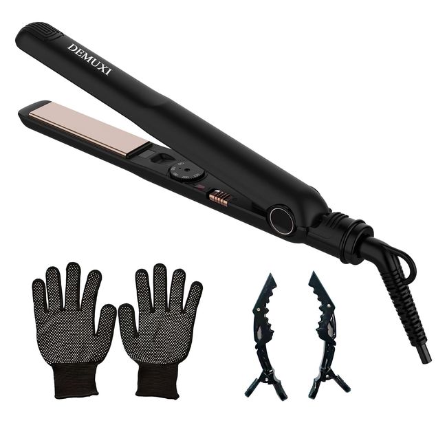Hair Iron, Straight, Curl, 2-Way Ceramic Coating, Damage-less, Burn-Proof, Negative Ion, Straightening Iron, Temperature Adjustment, 360° Rotation Cord, Auto Power, Automatic Power Off, Compact, Lightweight, Heat-resistant Pouch Included (Black)