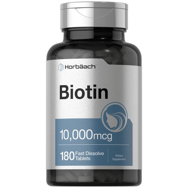 Biotin 10000mcg | 180 Fast Dissolve Tablets | Vegetarian | by Horbaach