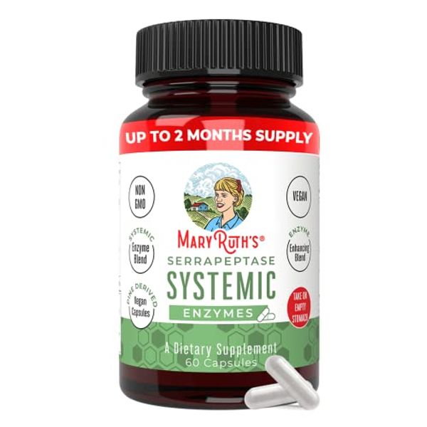 MaryRuth Organics Nutritional Supplement, Serrapeptase Enzymes 120,000 SPU, Enteric Coated Up, High Potency, Sinus, Allergy Support, Tissue Health, 2 Month Supply, Vegan Capsule, 60 Count