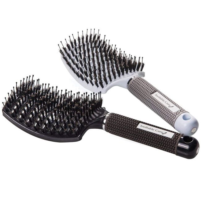 Boar Bristle Hair Brush set – Curved and Vented for Wet and Dry Detangling Hair Brush for Women Long, Thick, Thin, Curly & Tangled Hair Vent Brush - Stocking Stuffers Gift kit