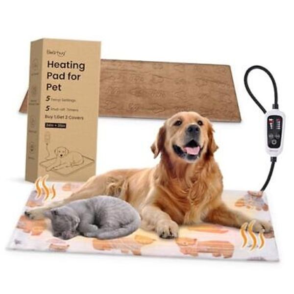 Dog Heating Pad, Pet X-Large: 35" x 24" x 1.2" With Brown Bear Patterned Cover