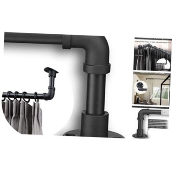 Industrial Curtain Rods - Matte Black Pipe Curtain Rod for Windows 48 to 84