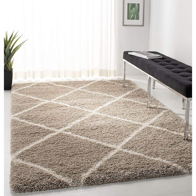 SAFAVIEH Hudson Shag Collection Area Rug - 6' x 9', Beige & Ivory, Modern Trellis Design, Non-Shedding & Easy Care, 2-inch Thick Ideal for High Traffic Areas in Living Room, Bedroom (SGH281S)