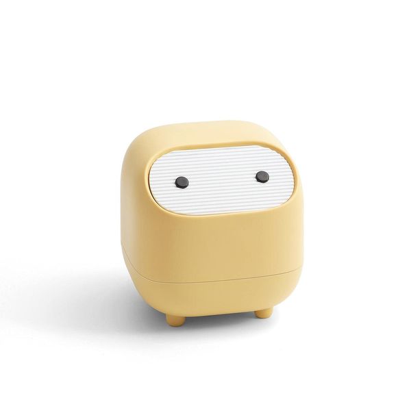 LtyTz Mini Trash Can with Lid, Cute Ninja Desktop Trash Cans, Small Trash Can Office Plastic Garbage Can for Bathroom Vanity, Desktop, Office or Coffee Table (Yellow)