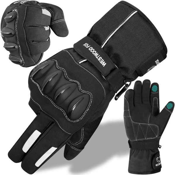 WESTWOOD FOX Motorbike Motorcycle Gloves Thinsulate Waterproof Gloves Winter Thermal Men Riding Windproof Scooter Motor Sports Touchscreen Warm Summer (Black, M)