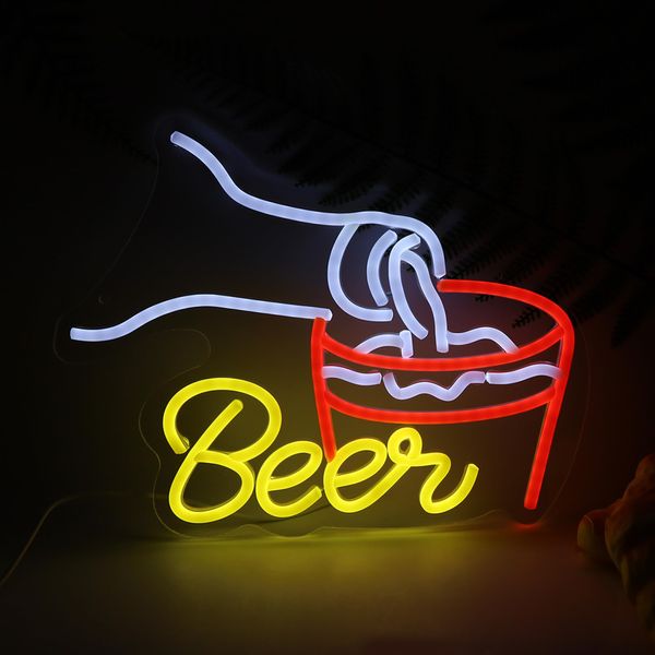 Maitoukug Beer in Cup neon sign perfect for kids bedroom sign perfect for man cave movie room Beer neon sign also makes a decorative gift