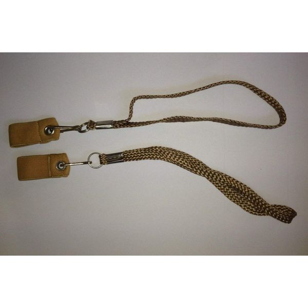 Pair of brown walking stick wrist straps.