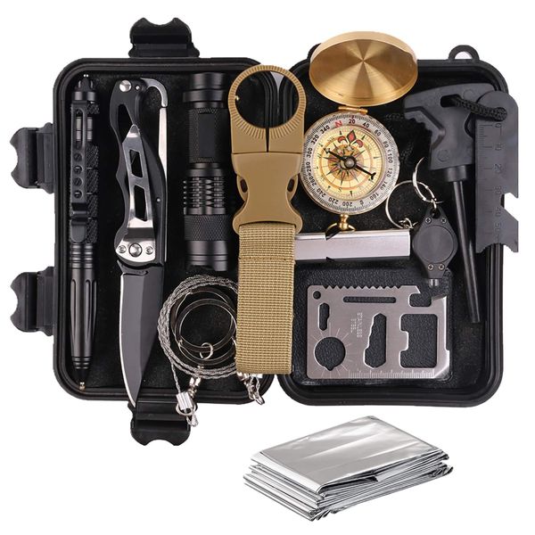 Survival Kit, Gifts for Men Husband Dad, Emergency Survival Gear and Equipment 14 in 1, Hunting Fishing Fathers Day Birthday Gift Ideas for Him Boyfriend Teenage Boy, Camping Accessories, Cool Gadget