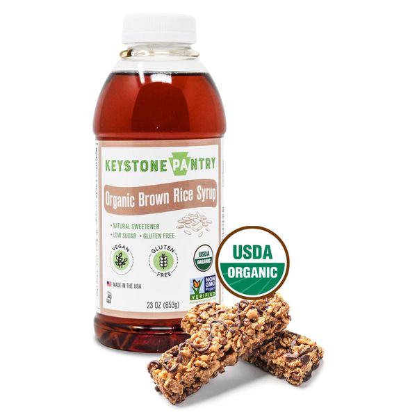 Keystone Pantry Organic Brown Rice Syrup – 23 OZ Bottle – Vegan and Gluten Free – HFC, Corn Syrup Substitute – Syrup for Baking – Great for Homemade Granola Bars – Coffee Sweetener – DE 42 – 1 BOTTLE