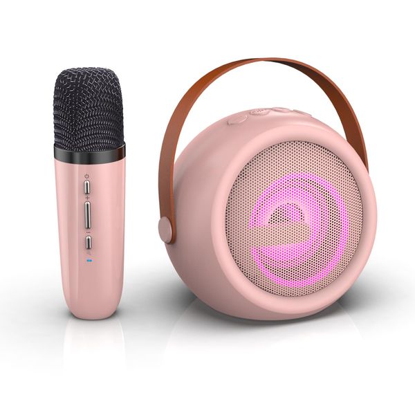 Kids Karaoke Machine, Portable Bluetooth Speaker with Wireless Microphone (Pink)