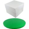 Doric ROUND COLOURED Drum cake BOARD and white transporting BOX (8 Inch, Green)
