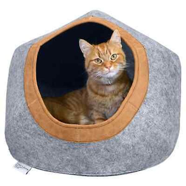 Kitty City Large Faux Leather Trimmed Felt Cat Cave, Felt Bed, Felt Lounge, Cat/