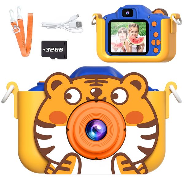 MindPal Kids Camera, Toddler Digital Camera, Tiger Dual Cameras, 1080P Video and Dual Cameras, 6 Kinds of Filters with 32GB SD Card, Christmas Birthday Present for 3 + Year Old Girls Boys