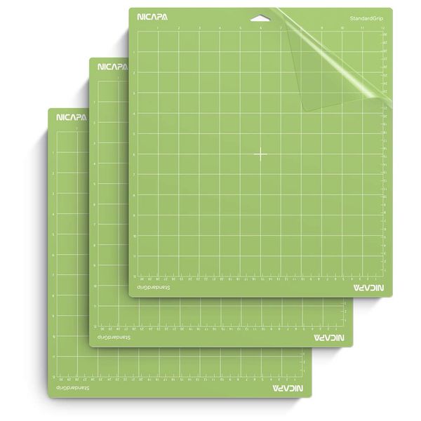 Nicapa 12x12 inch Standard Grip Cutting Mat for Cricut Maker 3/Maker/Explore 3/Air 2/Air/One (3 Pack) Adhesive Sticky Green Quilting Replacement Cut Mats