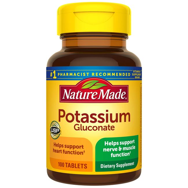 Nature Made Potassium Gluconate 550 mg, Dietary Supplement for Heart Health Support, 100 Tablets, 100 Day Supply