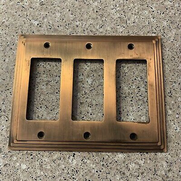 AmerTac 84RRR Copper Look Metal Rocker Outlet Cover Tiered Vintage Deco 3 Switch