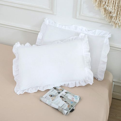 MoonxHome Ruffled Pillow Shams, Pack of 2 Edge Ruffled Pillow Cases 100% Brushed Microfiber Standard Size Bedding Pillow Covers with Envelope Closure (20x26 inches, White)