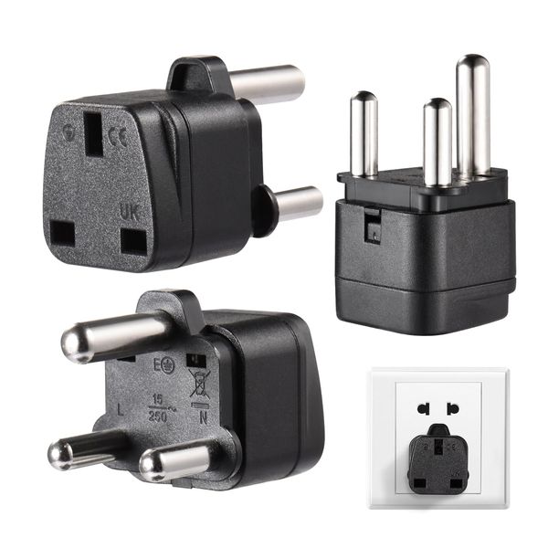 3 PCS UK to South Africa Plug Adapter, South Africa Power Adapter, International Travel Adapter UK 3 Pin Converter Plug for South Africa Pakistan Namibia Botswana Swaziland Bhutan Type M (Black)