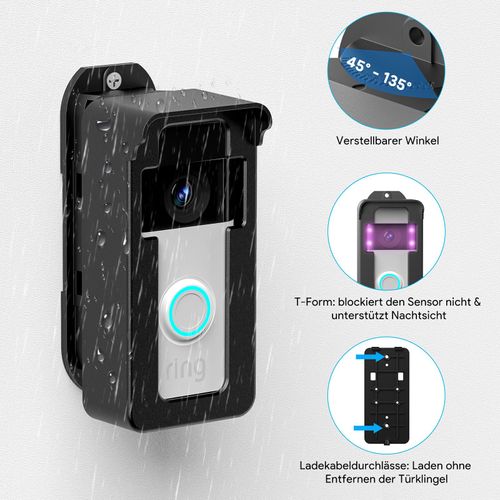 Rainproof Video Doorbell Holder 45-135° Compatible with Video Doorbell Wired/Pro-Pro2/4/3 Plus/3/2/1/Battery) Anti-Theft Doorbell Angle Holder Adjustable Doorbell Mounting Bracket Accessories