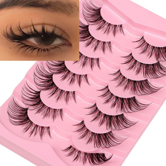 DSLONG Cat Eye Lashes Natural Fluffy Fox Eye Lashes 3D Curl Multi Layered Wispy False Lashes End Eye Elongated Effect Cat Eye Manga Lashes Look Like Eyelashes Extension (C05)