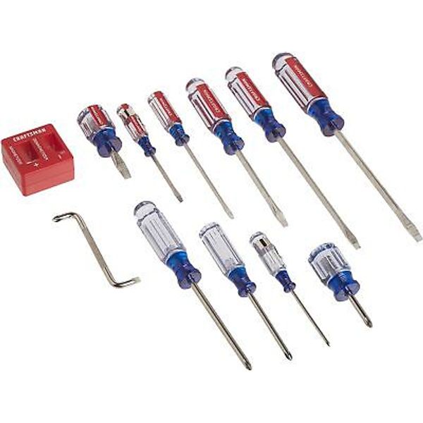 CRAFTSMAN Screwdriver Set, Assorted, 12Piece Red, Silver, Blue, Clear